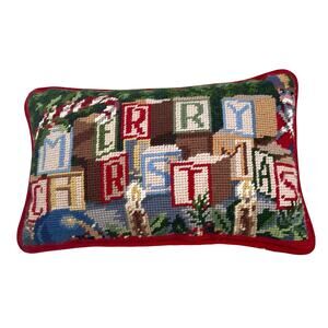 Needle point holiday Christmas design accent pillow